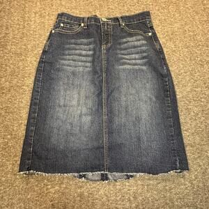 Vanilla Star Skirt Womens Juniors 7 Blue Dark Wash Denim Studded Raw Hem Western